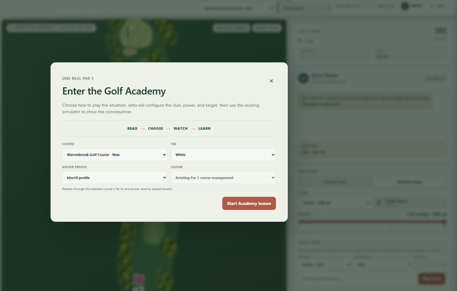 Academy setup screen