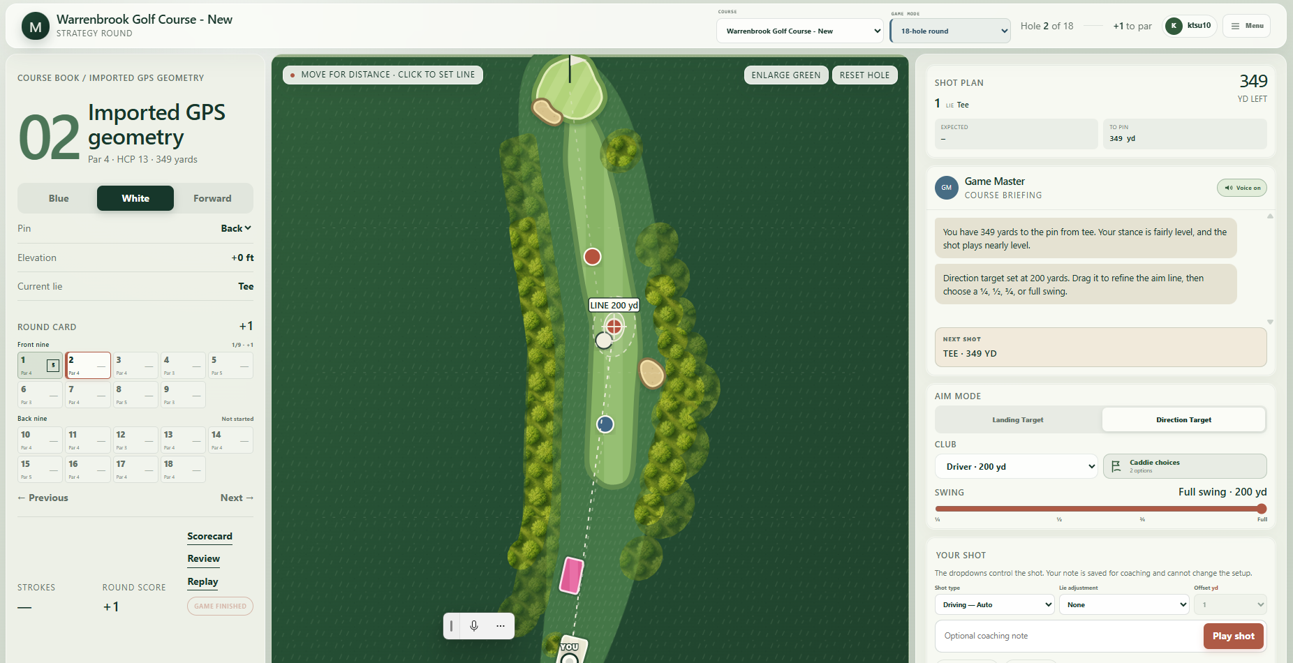 Select target and play shot screen