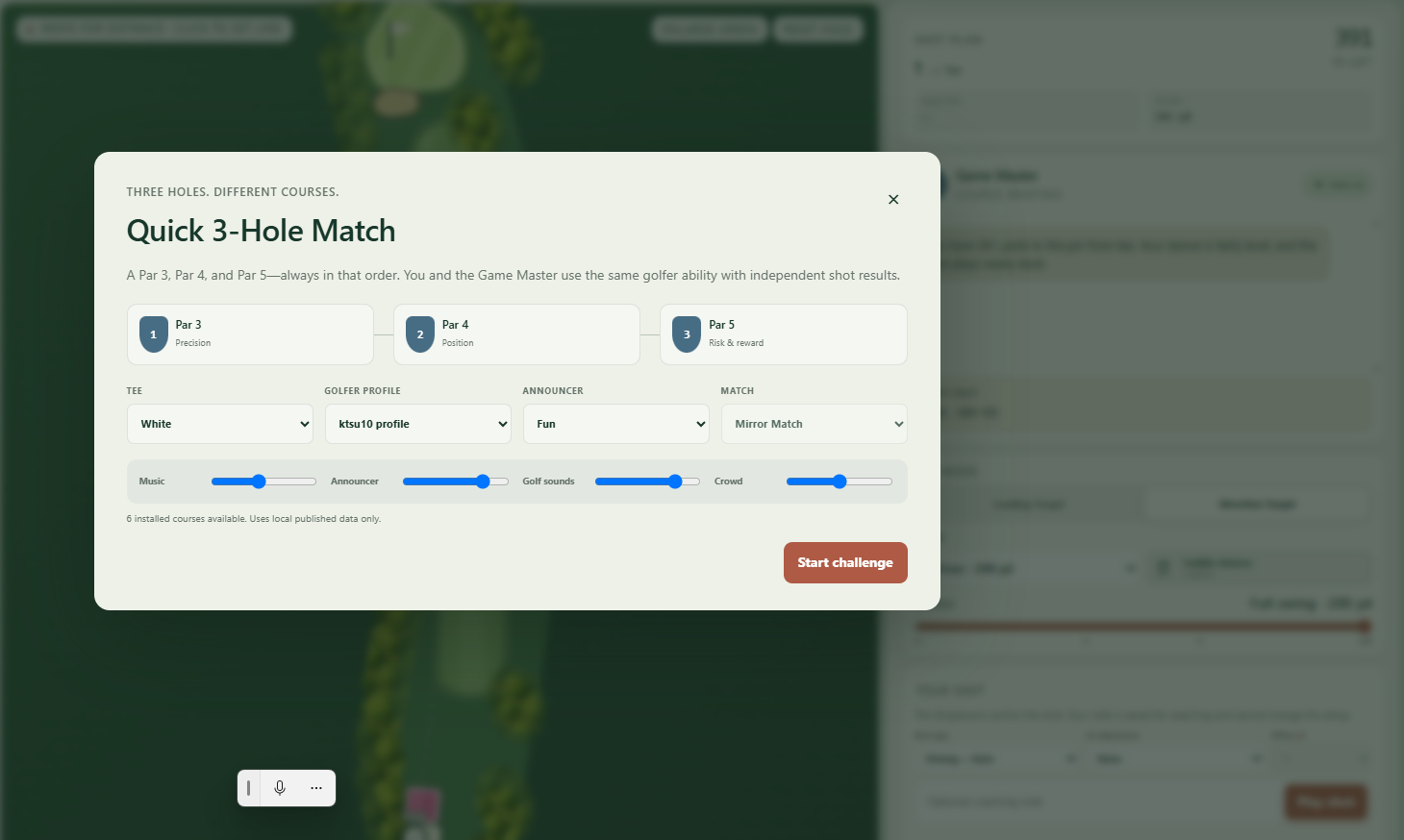 Match setup screen