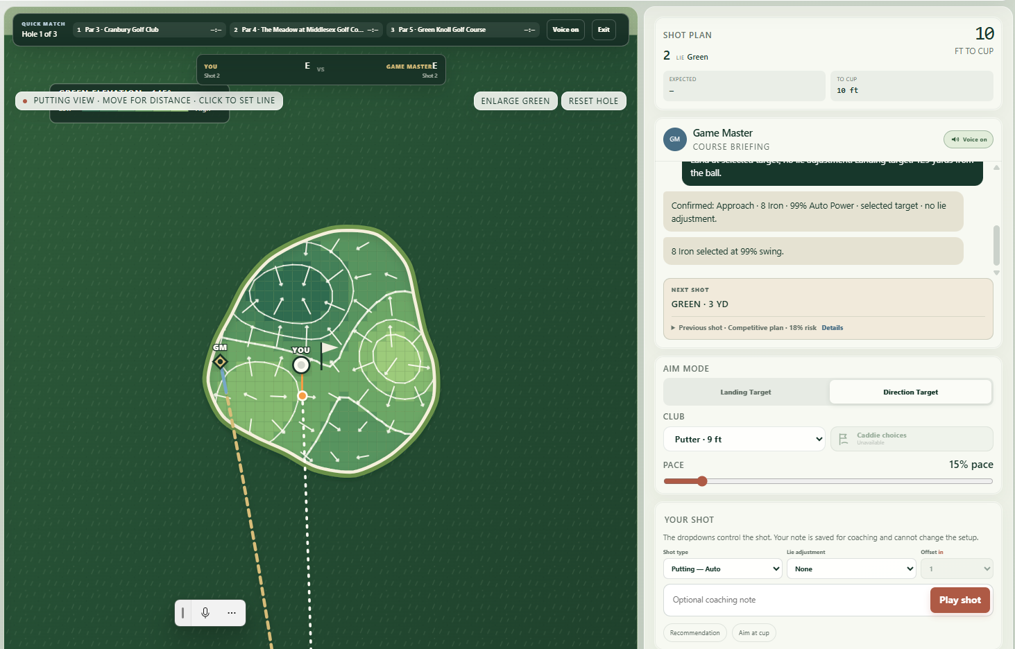 Hole match scoring screen