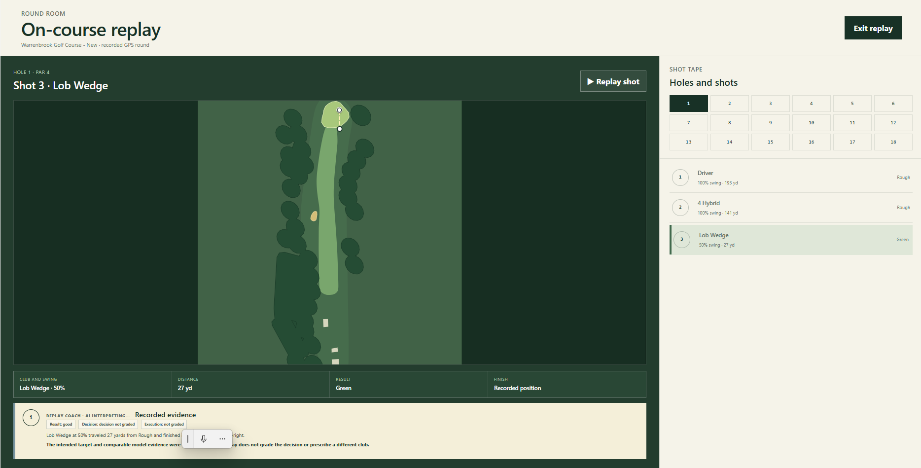 Jetta on-course replay review screen