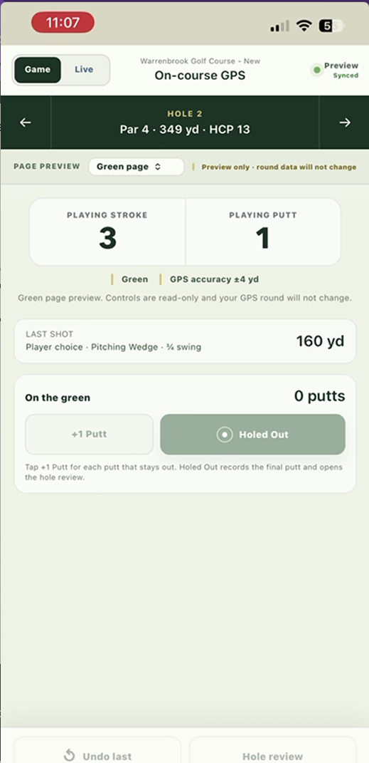 Jetta mobile GPS green and putting screen