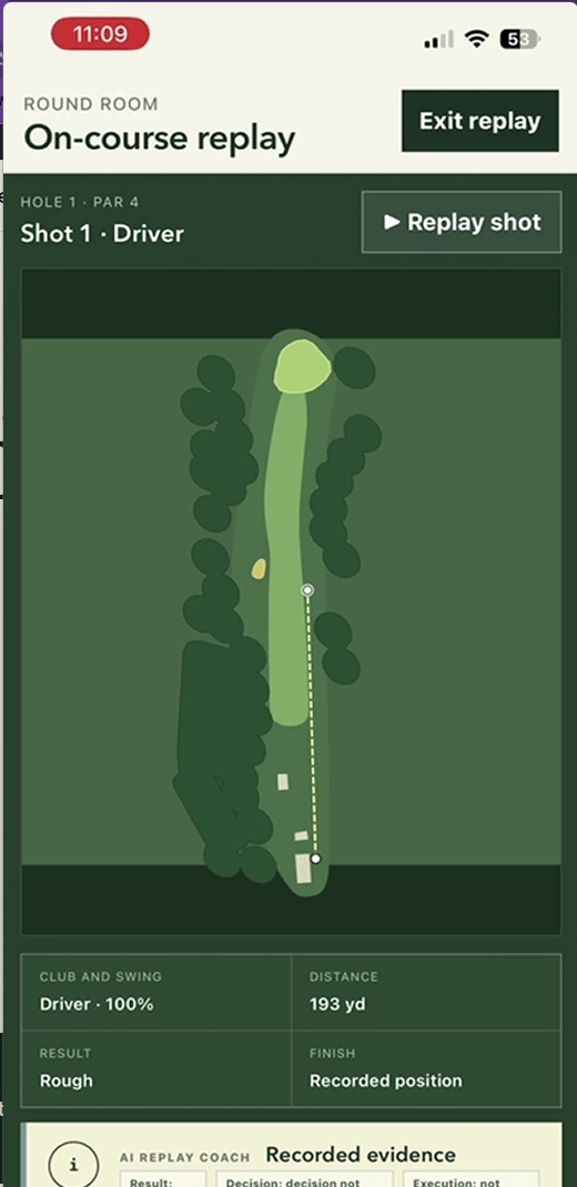 Jetta on-course replay screen